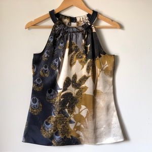 Tahari high neck halter sleeveless blouse - size small - peacock pattern blouse